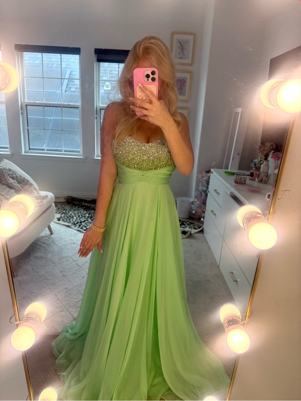 Sherri Hill Lime Green Beaded Bodice Prom Gown - Picture 2 of 6